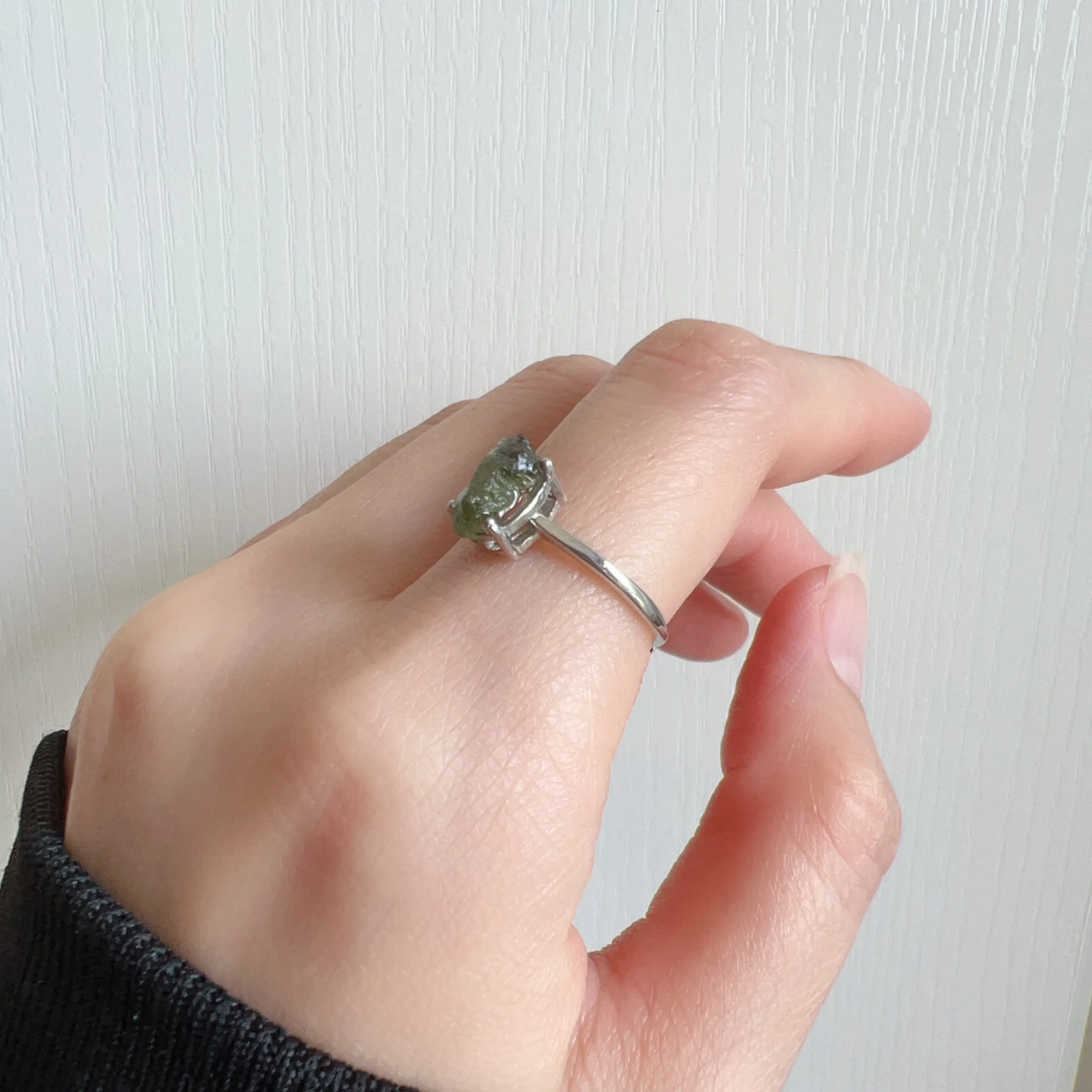 Handmade Moldavite Raw Stone Ring 925 Sterling Silver Prongs | Rare High-frequency Healing Stone