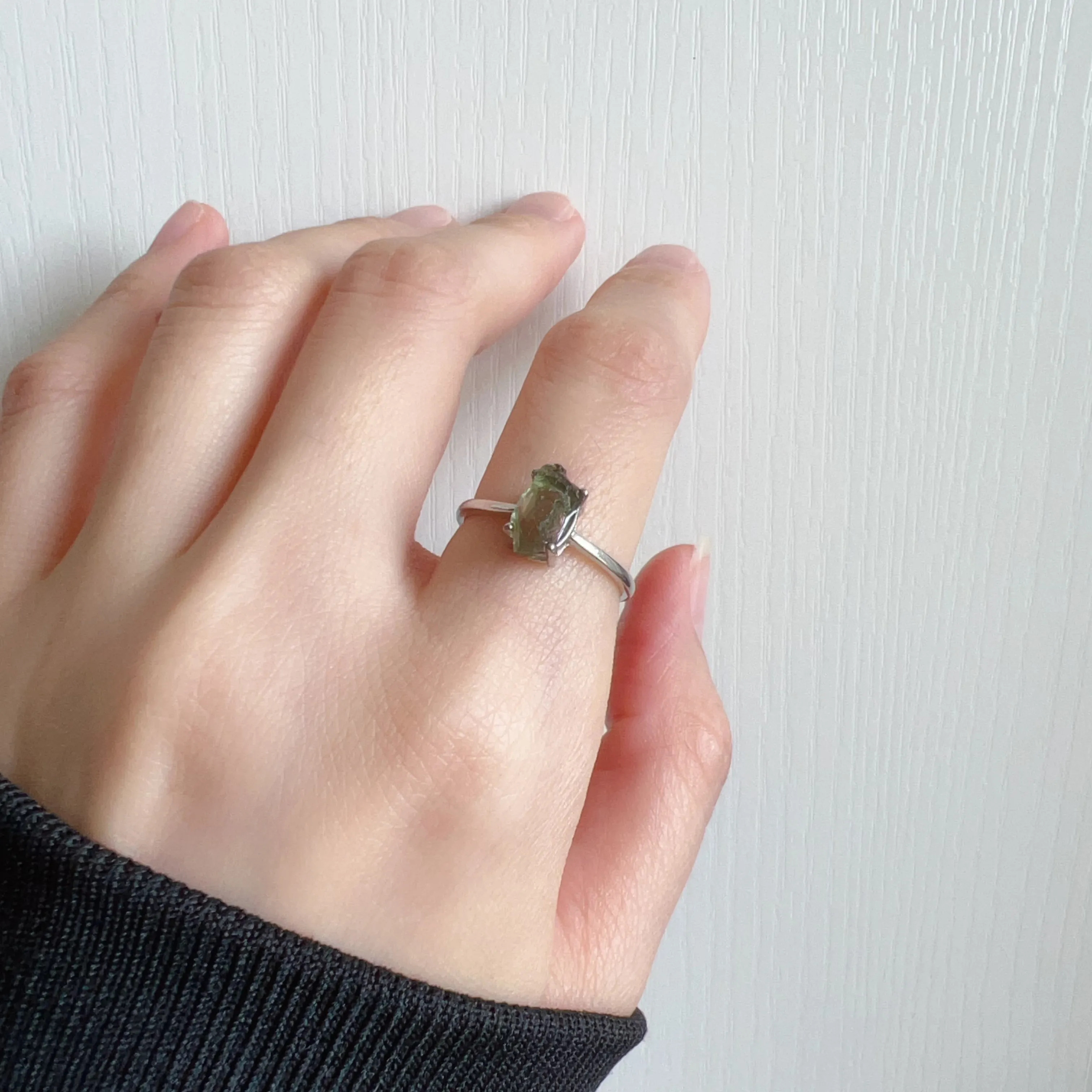 Handmade Moldavite Raw Stone Ring 925 Sterling Silver Prongs | Rare High-frequency Healing Stone