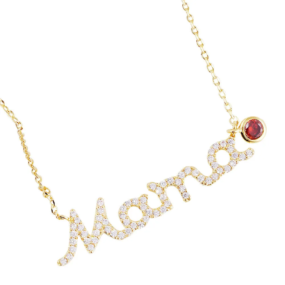 January Birthstone MAMA Message Pendant Necklace