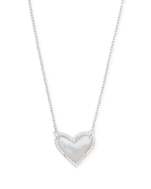 Kendra Scott Ari Heart Pendant Necklace in Ivory and Rhodium Plated