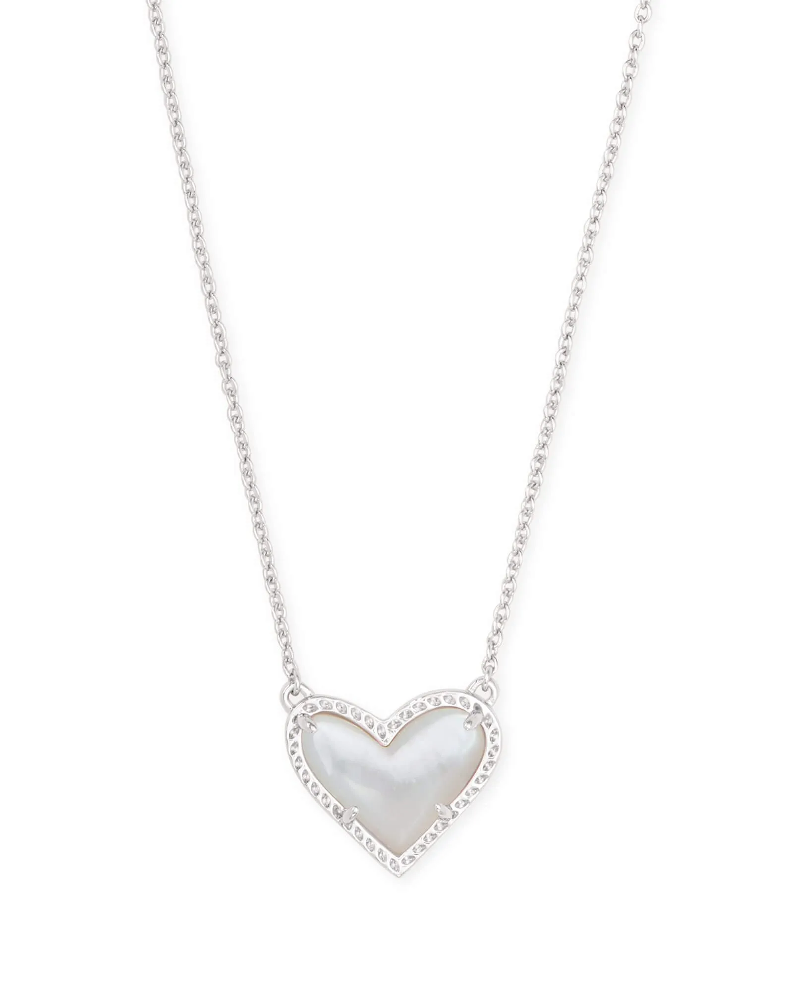 Kendra Scott Ari Heart Pendant Necklace in Ivory and Rhodium Plated