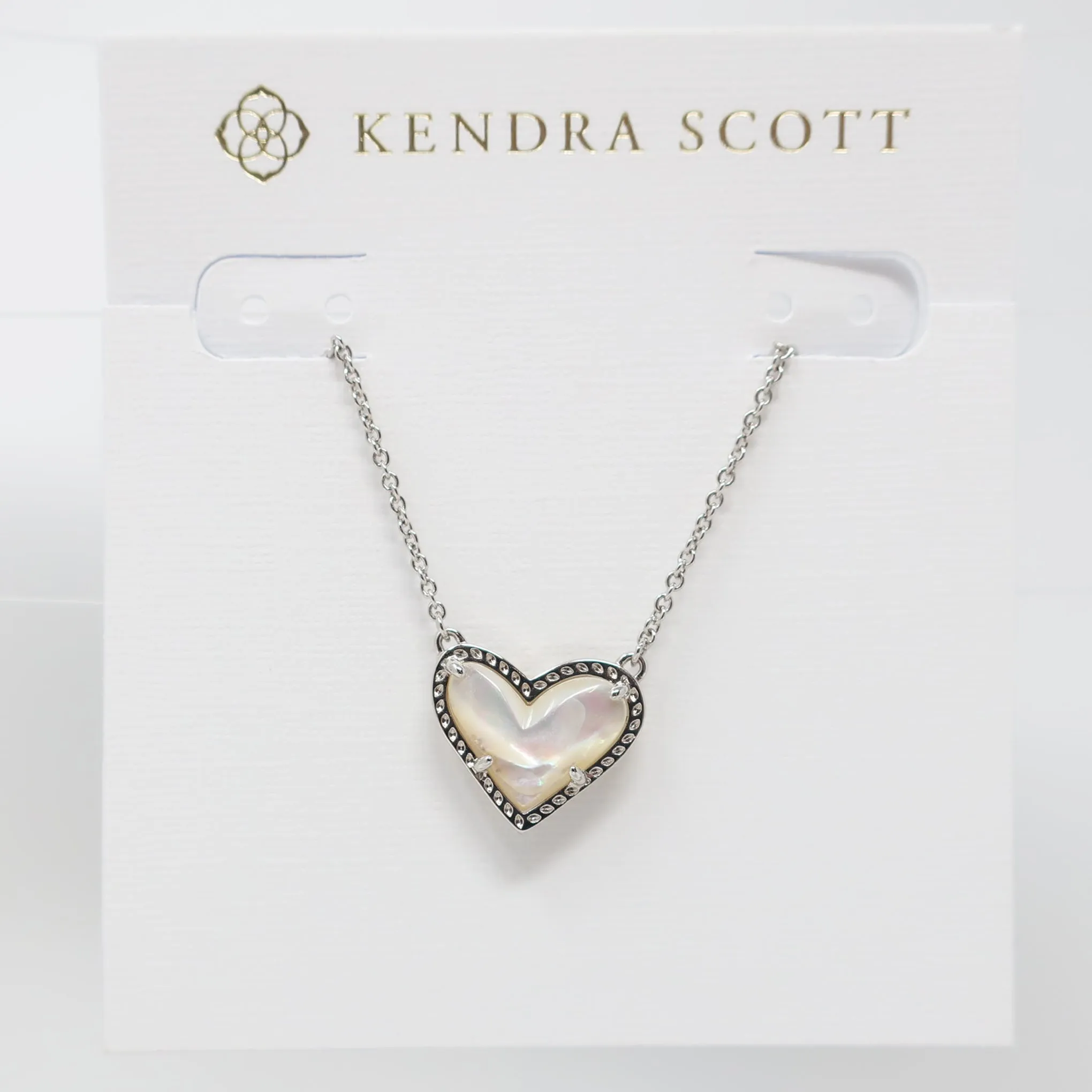 Kendra Scott Ari Heart Pendant Necklace in Ivory and Rhodium Plated