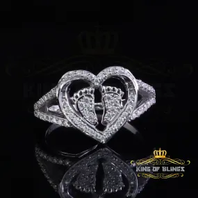 King of Bling's 925 Silver White Heart Child feet 1.00ct VVS D Moissanite Mom Rings Size 8 Women