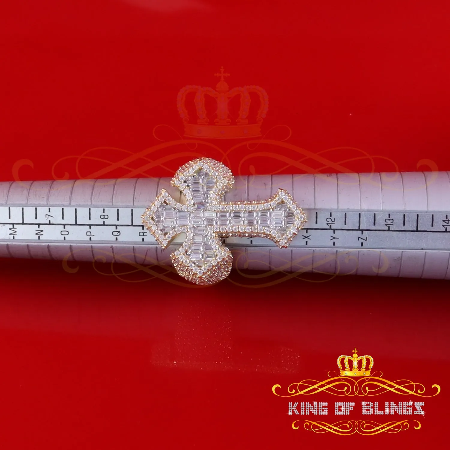 King of Bling's New Yellow Cross Rings Size 10 Men's 925 Sterling Silver 6.0ct VVS D Moissanite