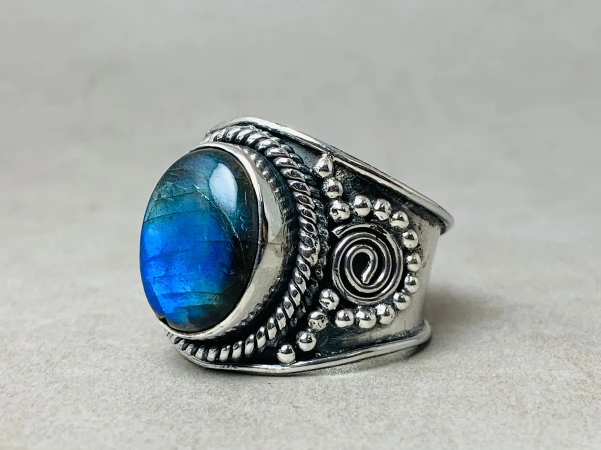 Labradorite Ring, 925 Sterling Silver Ring, Gemstone Ring, Statement Rings, Gift for her, Boho Ring, Handmade Ring, Labradorite Jewelry