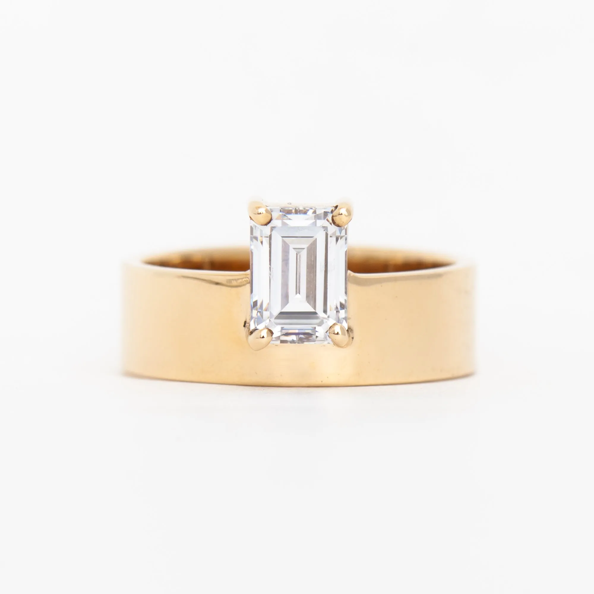 Large Vertical Emerald-Cut Diamond Monolith Ring