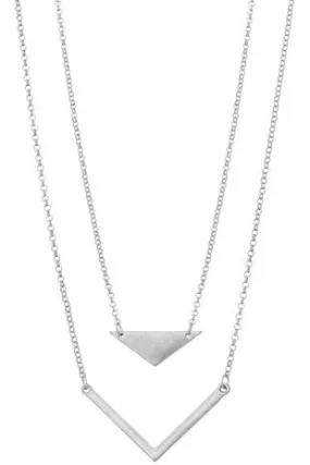 Layered Worn Silver Geo Pendant Necklace