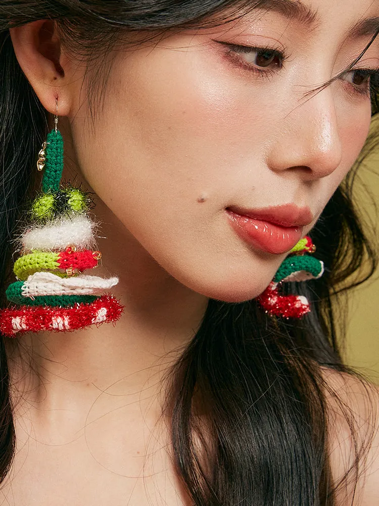 LB Hand Crochet  Ring Tree Earrings Christmas Gift LOJL87