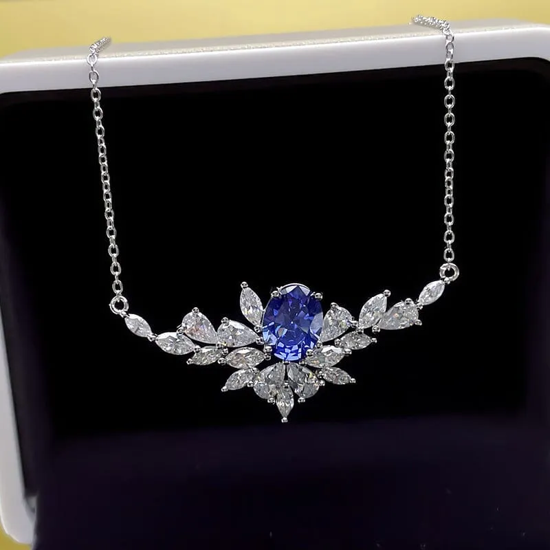 Leaf Sapphire Necklace - 925 Sterling Silver