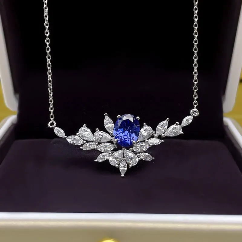 Leaf Sapphire Necklace - 925 Sterling Silver