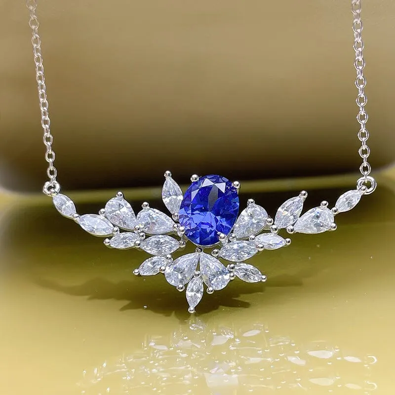 Leaf Sapphire Necklace - 925 Sterling Silver