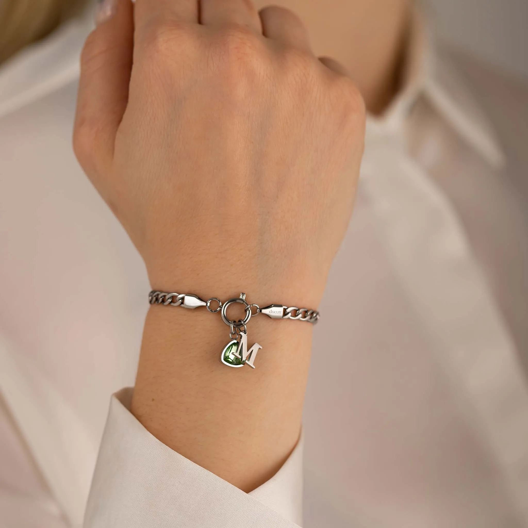 Letter & birthstone bracelet silver