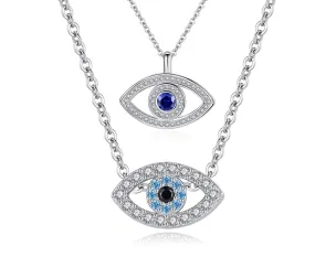 Lucky Turkish Blue Evil Eye Rhinestone 925 Sterling Silver Fashion Necklace