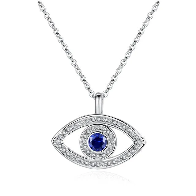 Lucky Turkish Blue Evil Eye Rhinestone 925 Sterling Silver Fashion Necklace