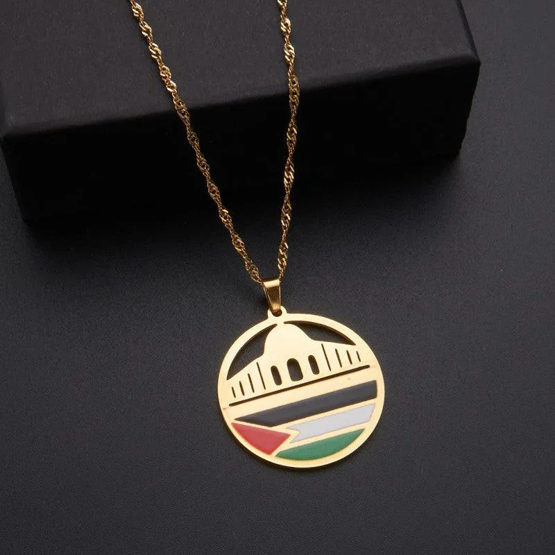 MAC100 Stainless Steel Vintage keffiyeh Palestine Map Pendant Necklace