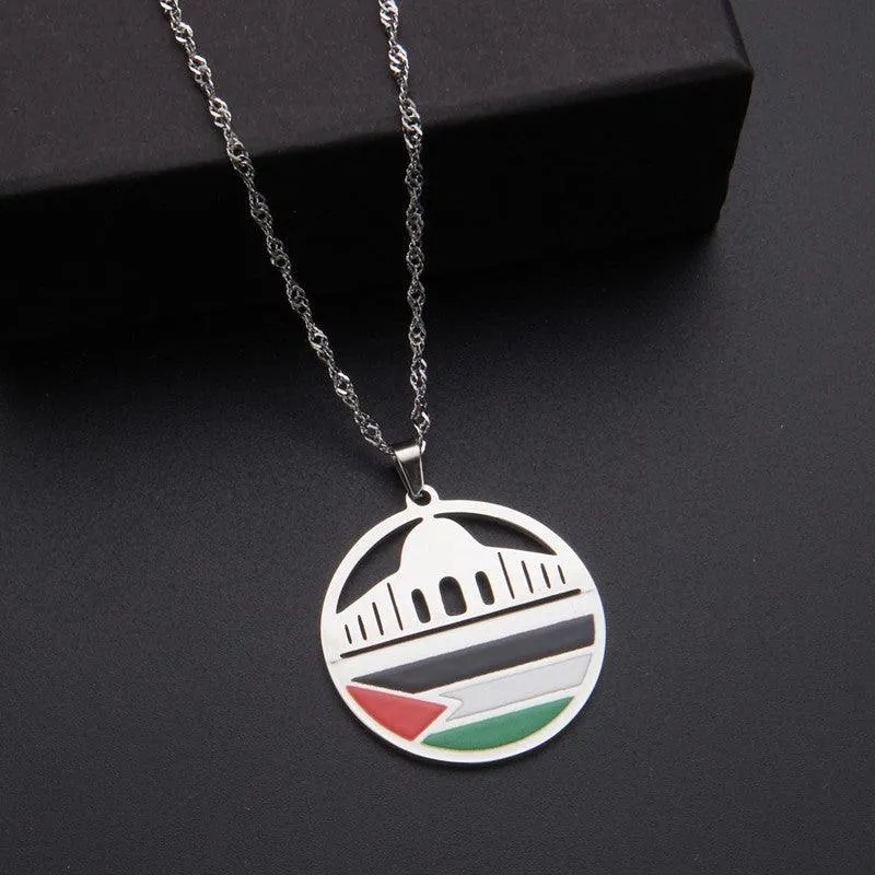 MAC100 Stainless Steel Vintage keffiyeh Palestine Map Pendant Necklace