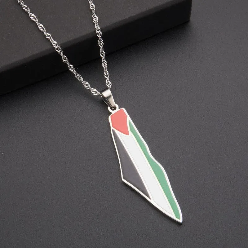 MAC100 Stainless Steel Vintage keffiyeh Palestine Map Pendant Necklace