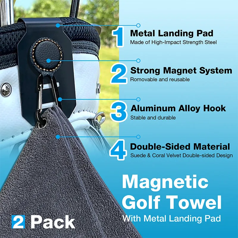 Magnetic Golf Towel (2Pcs Golf Towel With Carabiner Clip & Magnet & Metal Clip )