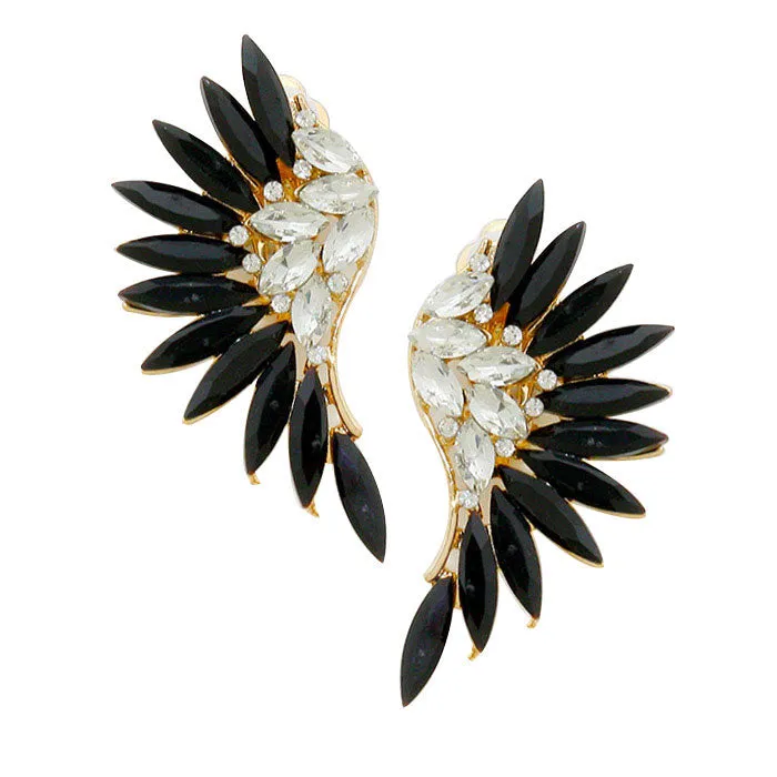 Marquise Stone Cluster Wing Clip on Earrings