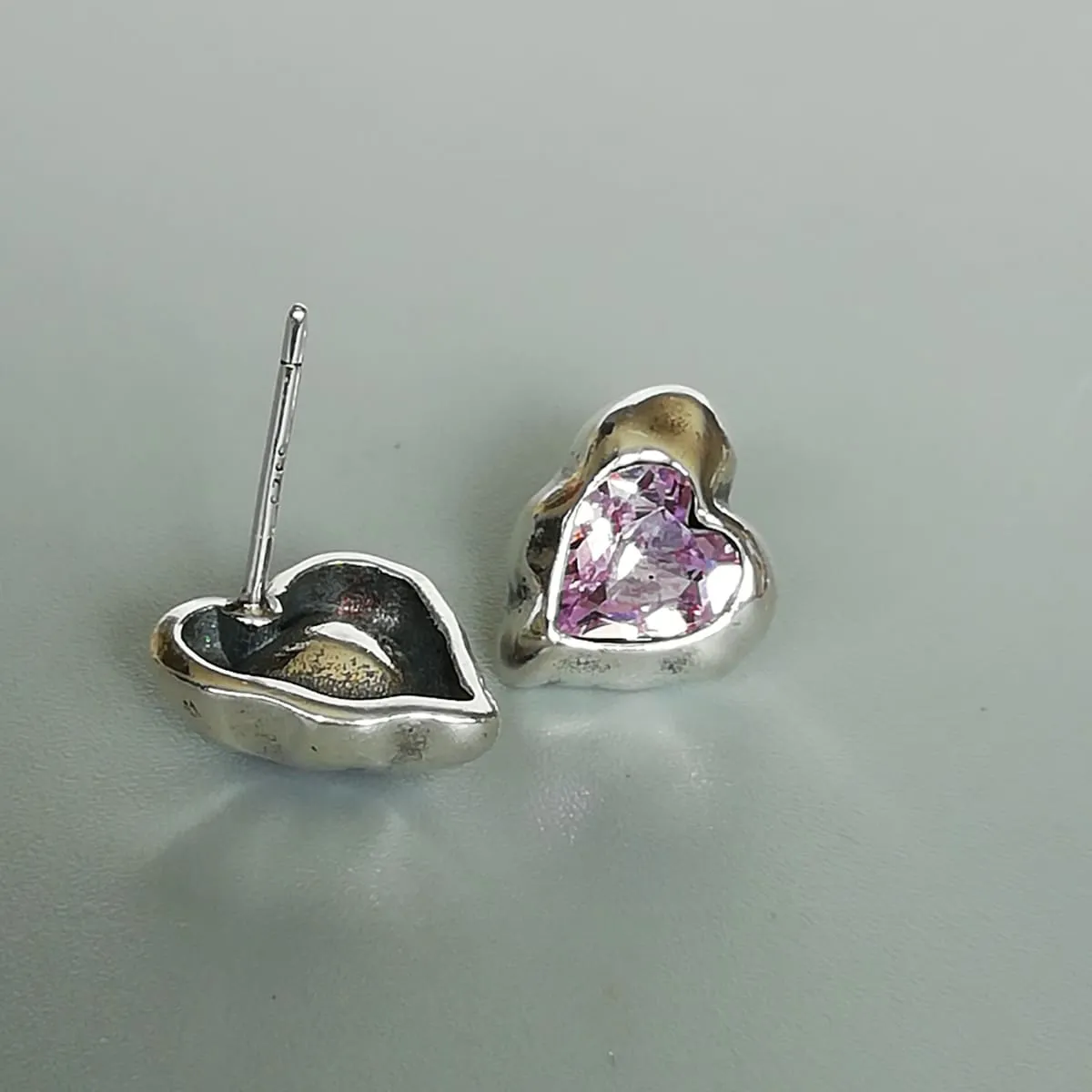 Mauve Cz heart stud | Sterling silver cubic zirconia ear studs | Simple ear studs | E1044