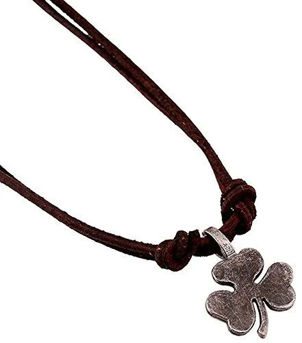 Men Punk Alloy Leather Clover Chain Pendant Necklace