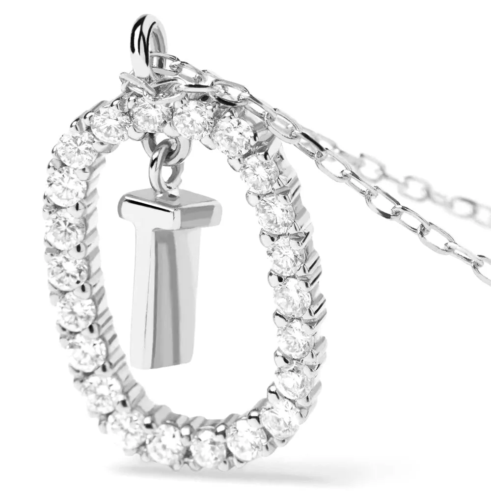 Moissanite Letter T Dangle Pendant Necklace