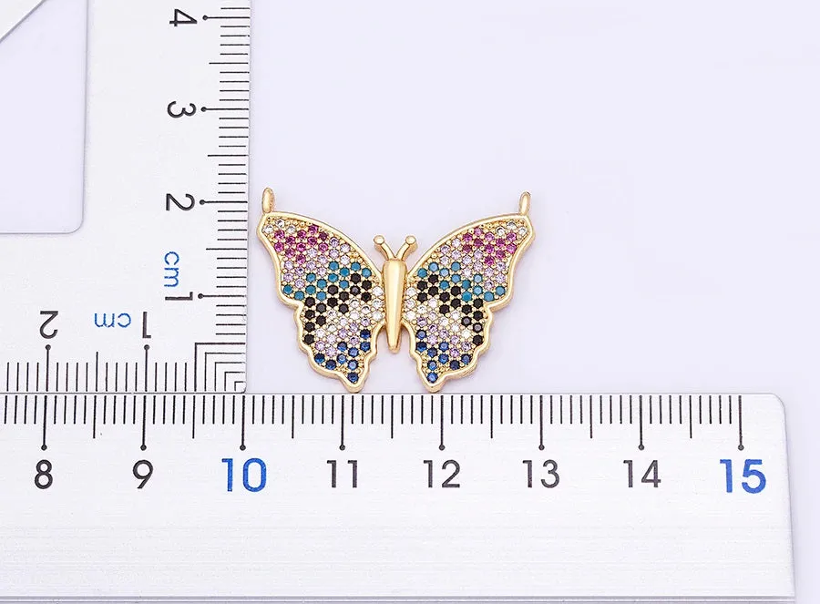 Multi-Color Micro-Pave CZ Butterfly Pendant Necklace