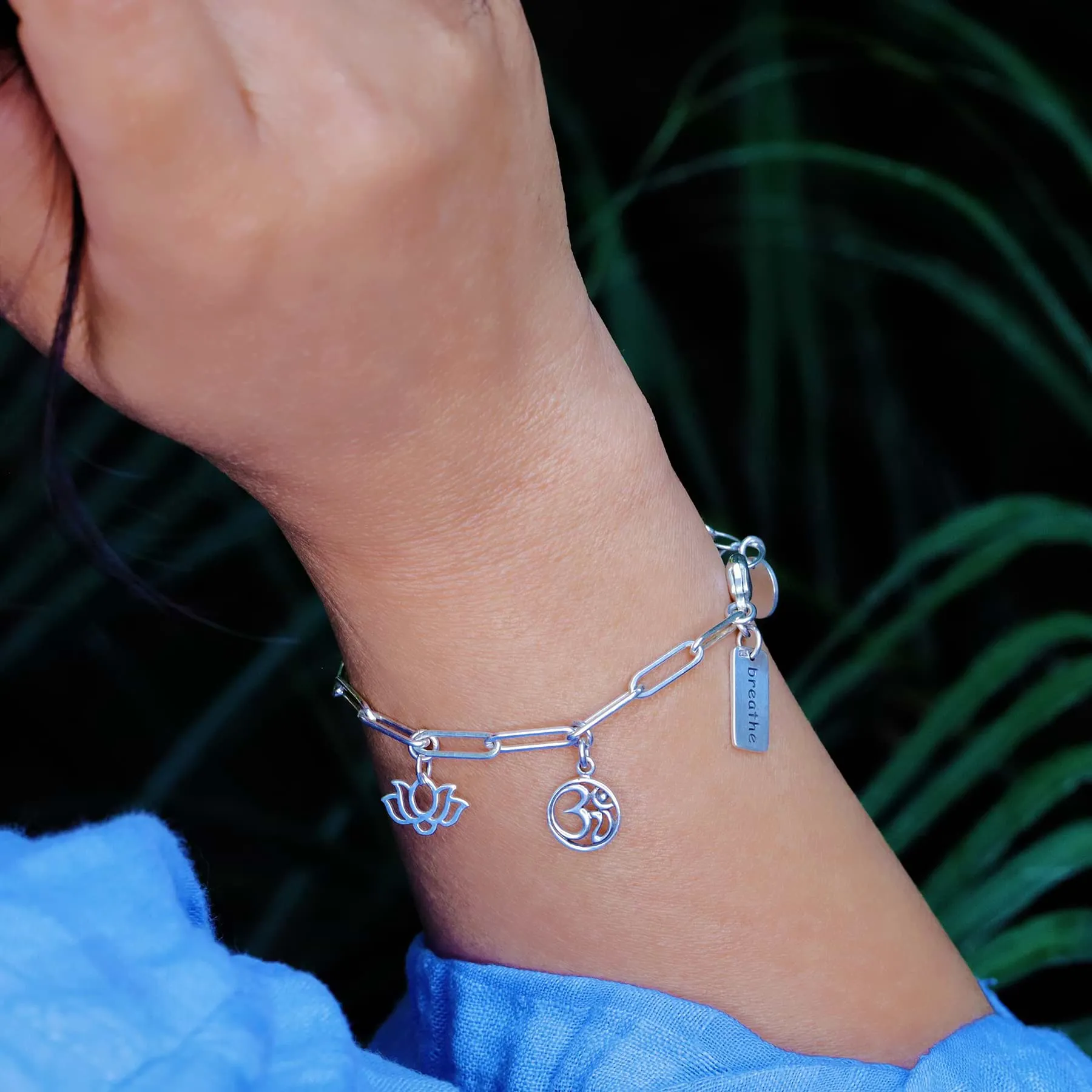 Om Yoga Spirit - Sterling Silver Charm Bracelet