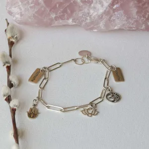 Om Yoga Spirit - Sterling Silver Charm Bracelet