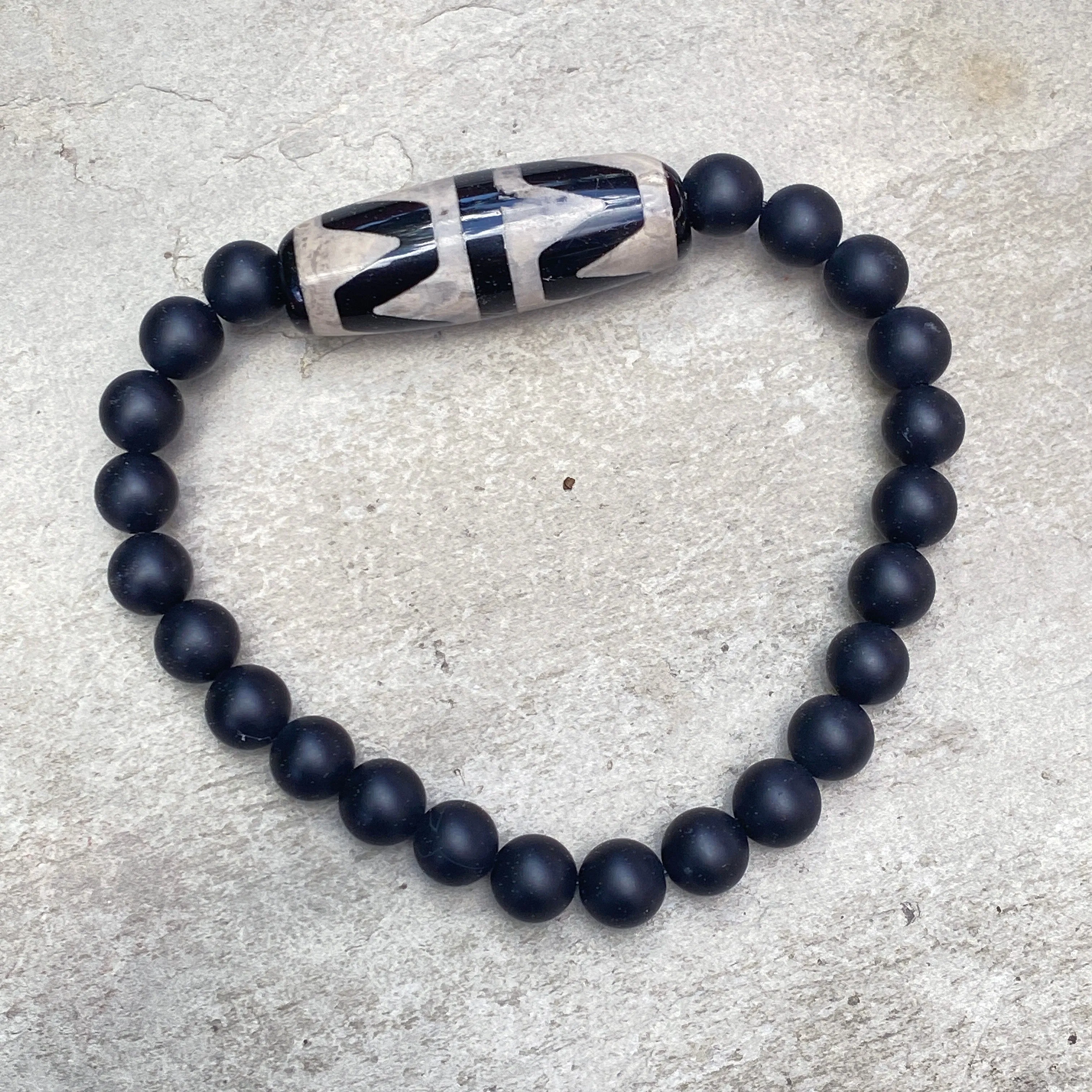 Onyx and Tibetan Agate Bracelet