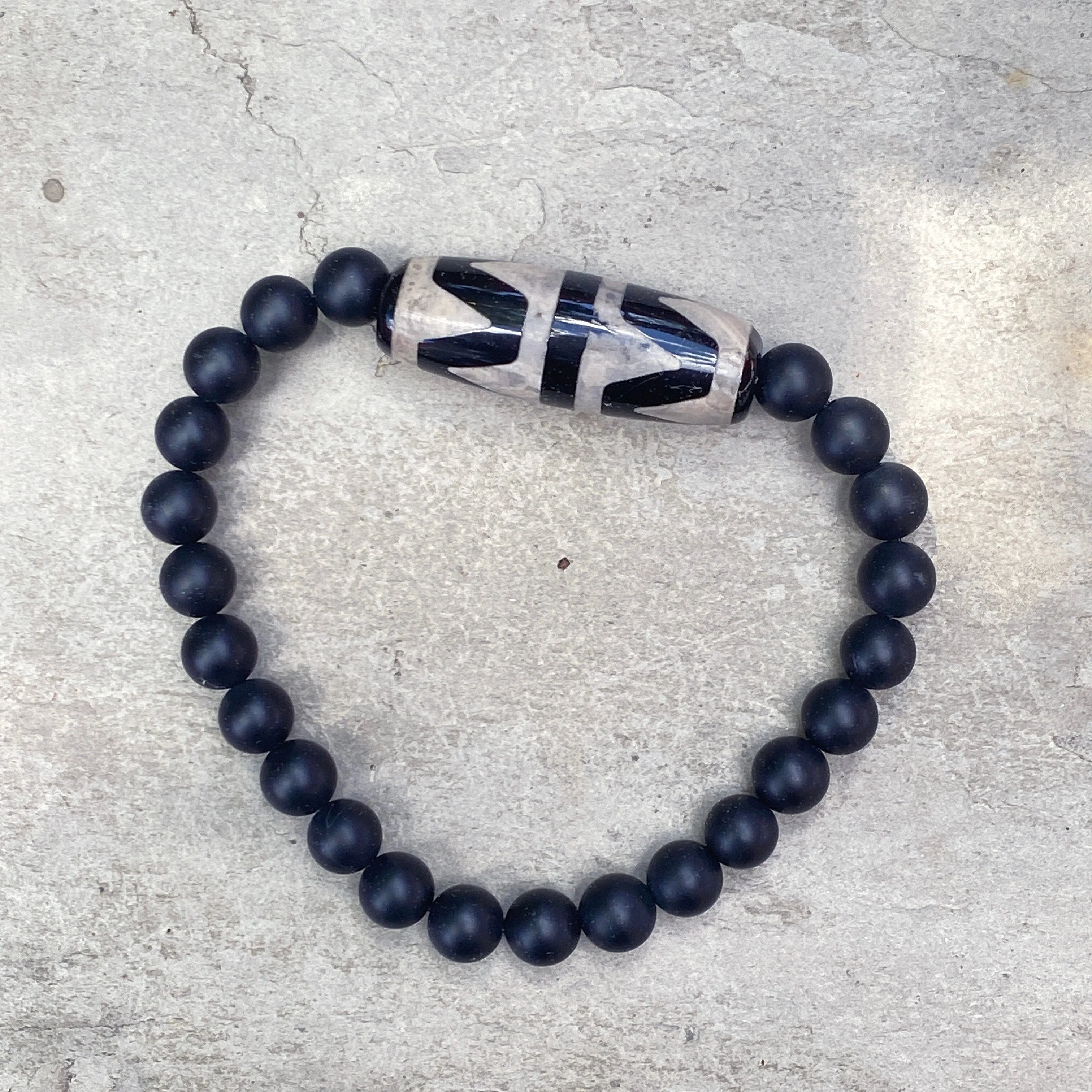 Onyx and Tibetan Agate Bracelet