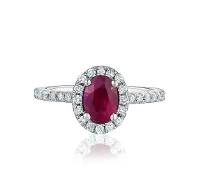 Oval Cut Red Ruby  Halo Ring