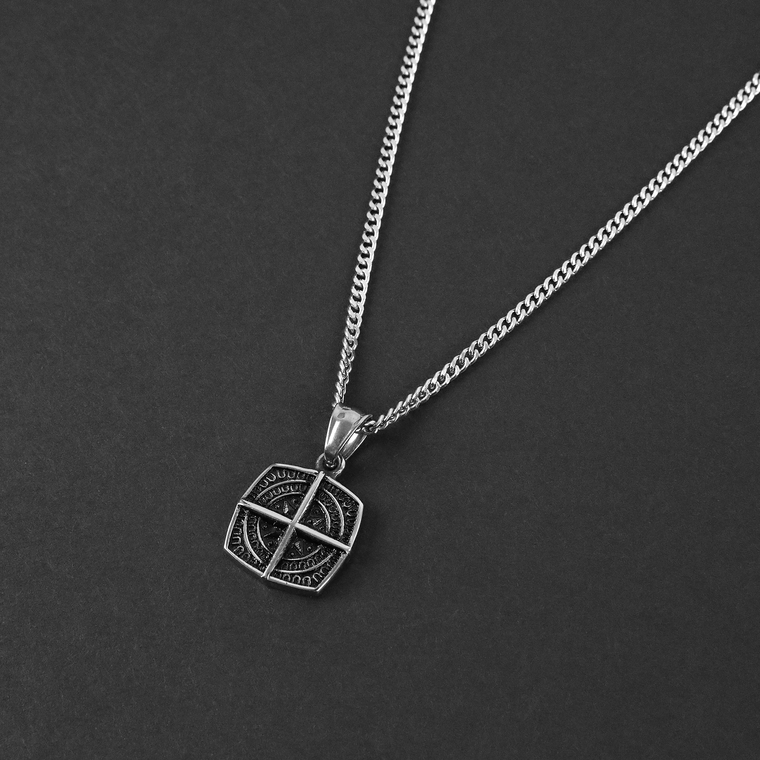 Path Compass Necklace - Silver x Black