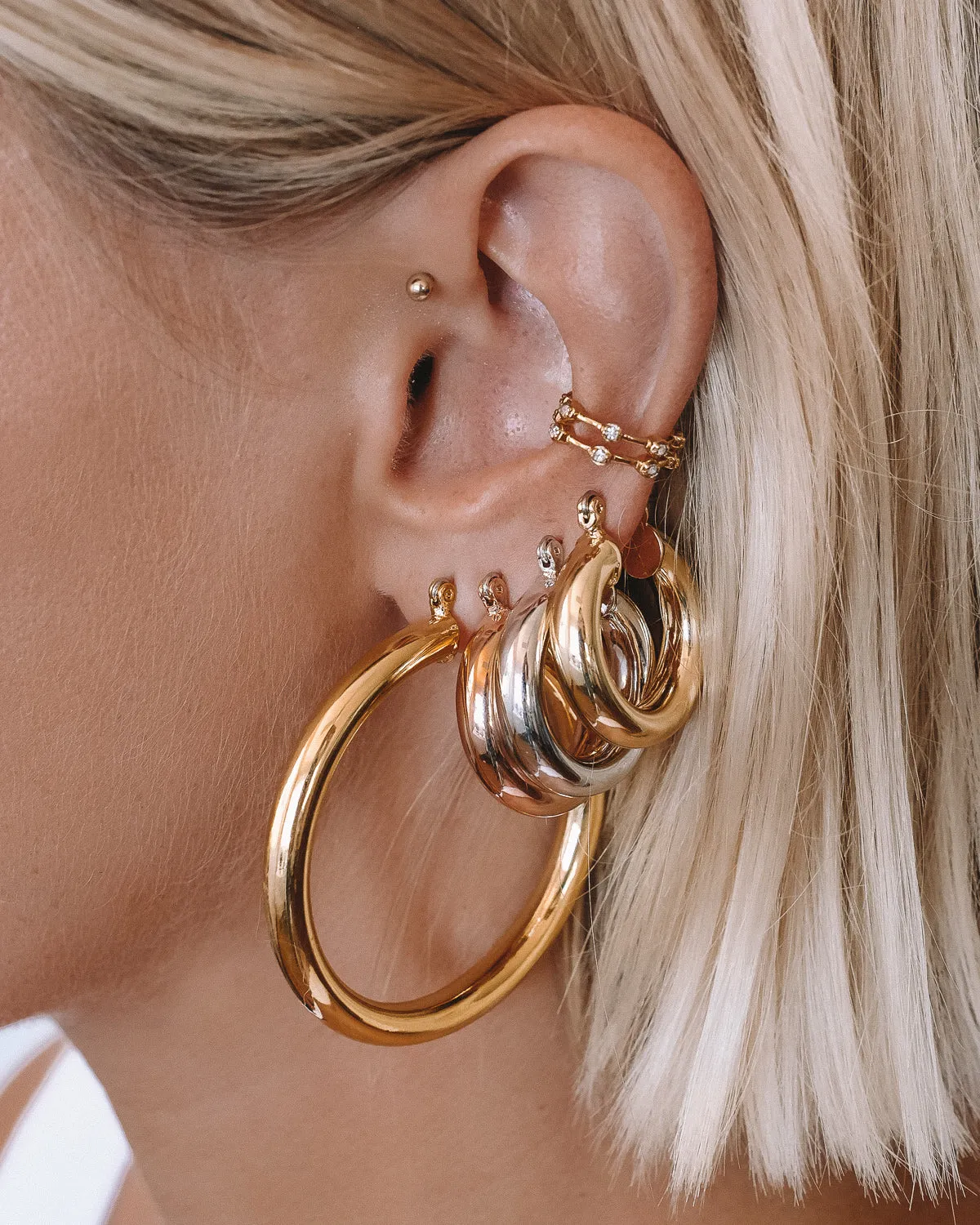 Pave Hex Ear Cuff - Gold