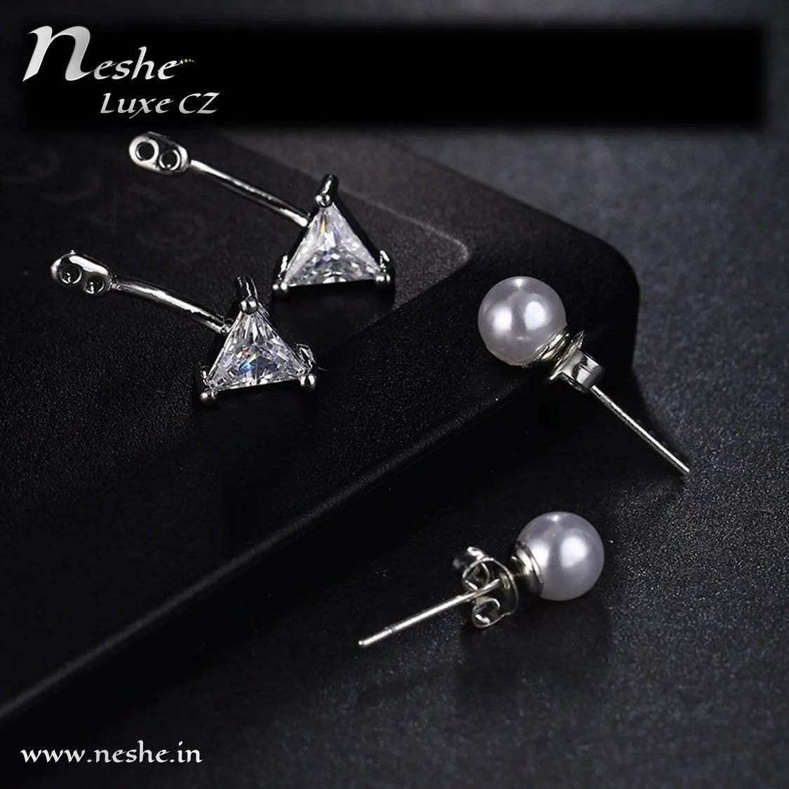 Pearl Triangle CZ Ear Jacket earring