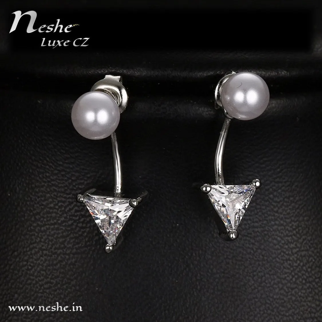 Pearl Triangle CZ Ear Jacket earring