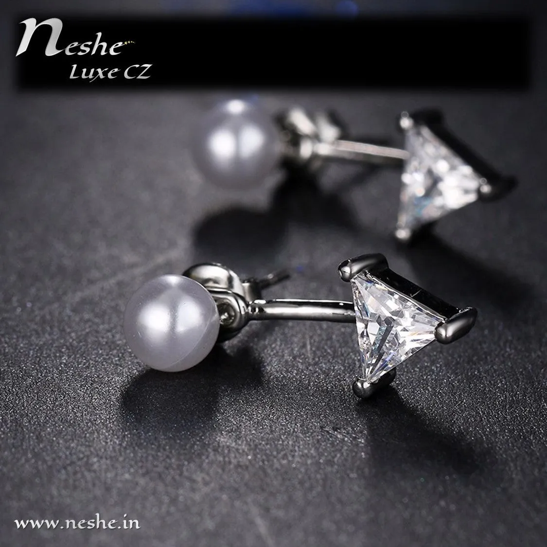 Pearl Triangle CZ Ear Jacket earring