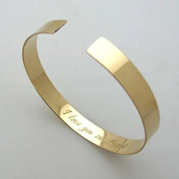 Plain Gold Bangle Bracelet - Wide Gold Filled Cuff Bracelet for Women