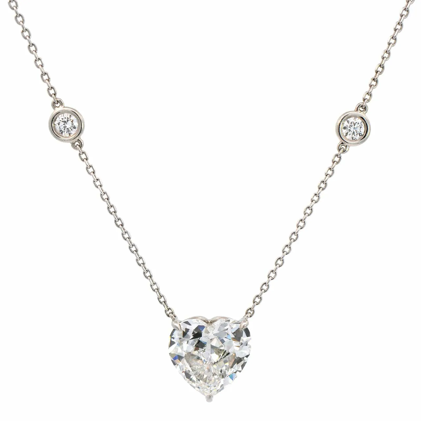 Platinum Diamond By The Yard Heart Pendant Necklace