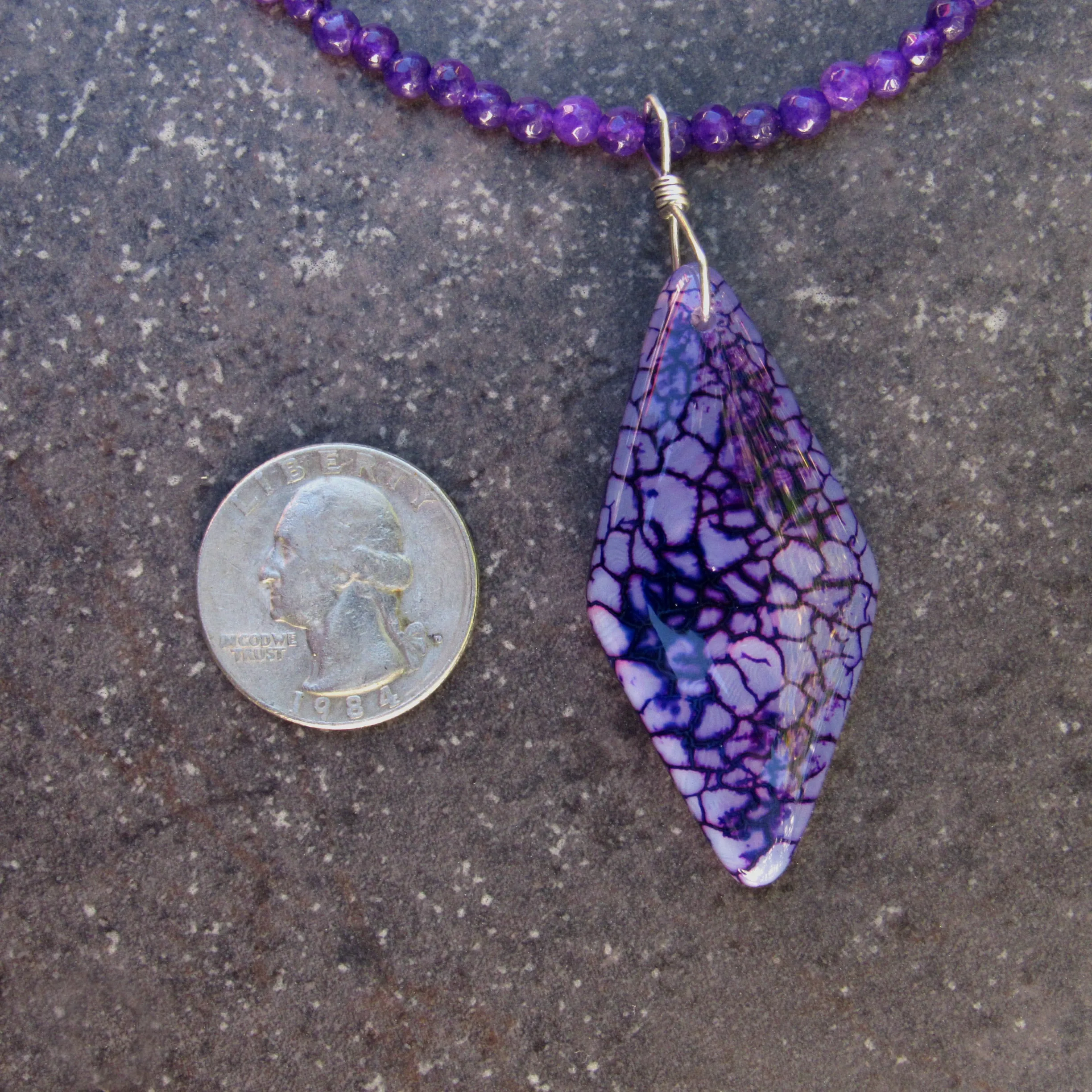 Purple Dragon’s Vein Agate Gemstone on Purple Agates w/ Sterling Silver Clasp