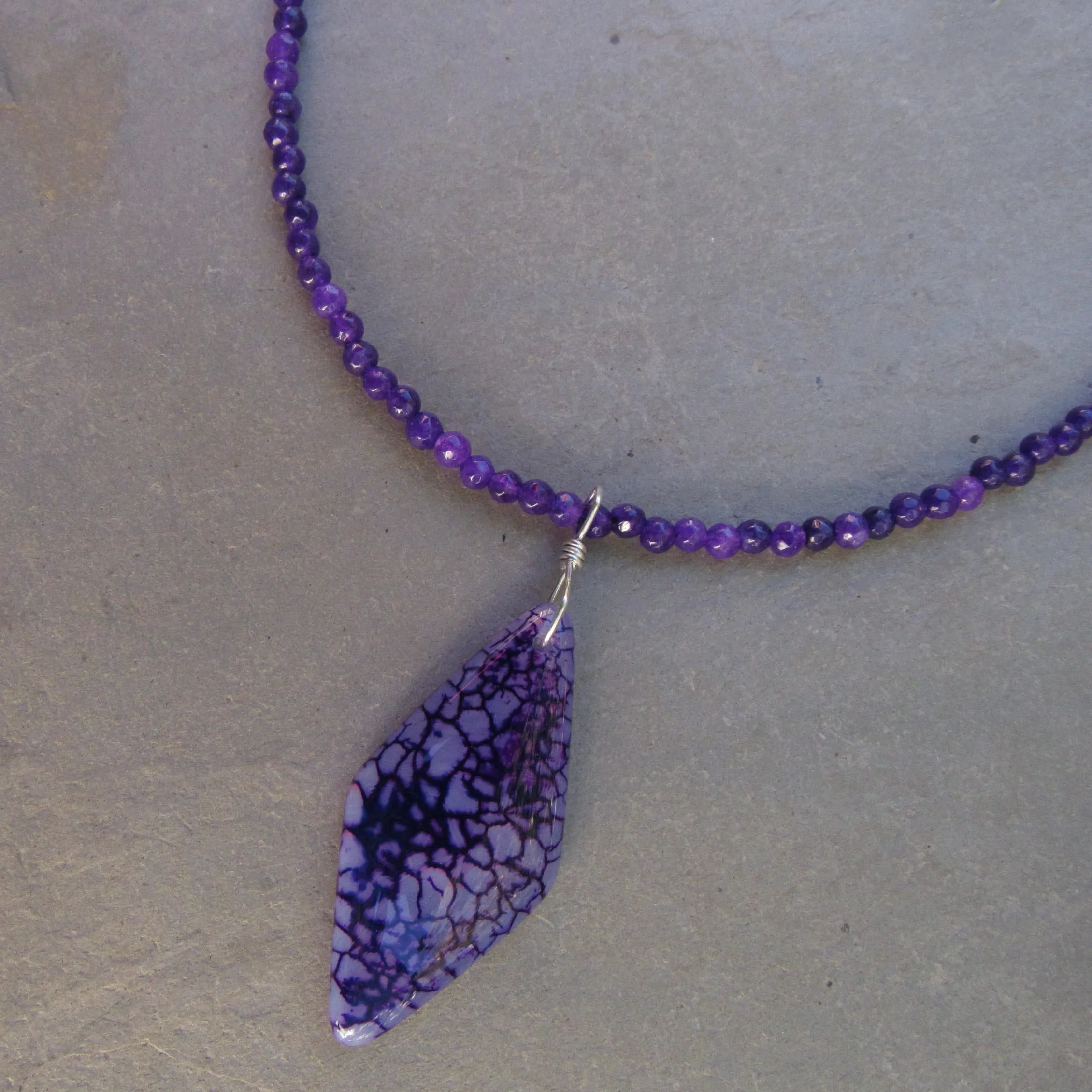 Purple Dragon’s Vein Agate Gemstone on Purple Agates w/ Sterling Silver Clasp