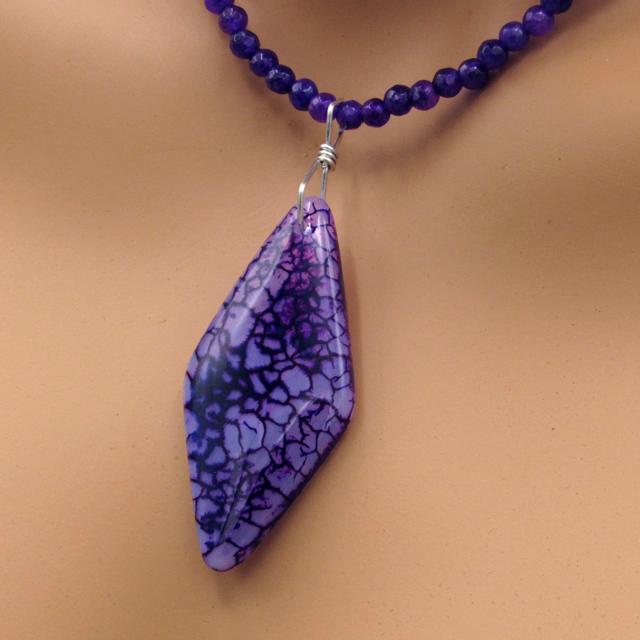 Purple Dragon’s Vein Agate Gemstone on Purple Agates w/ Sterling Silver Clasp