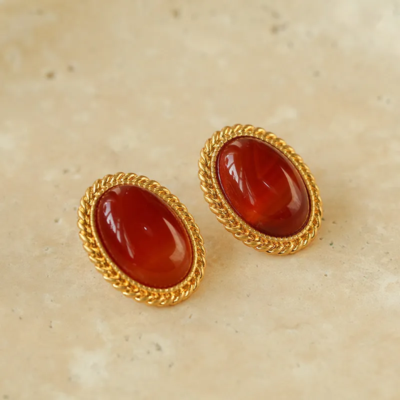 Red Onyx Ear Stud Earring