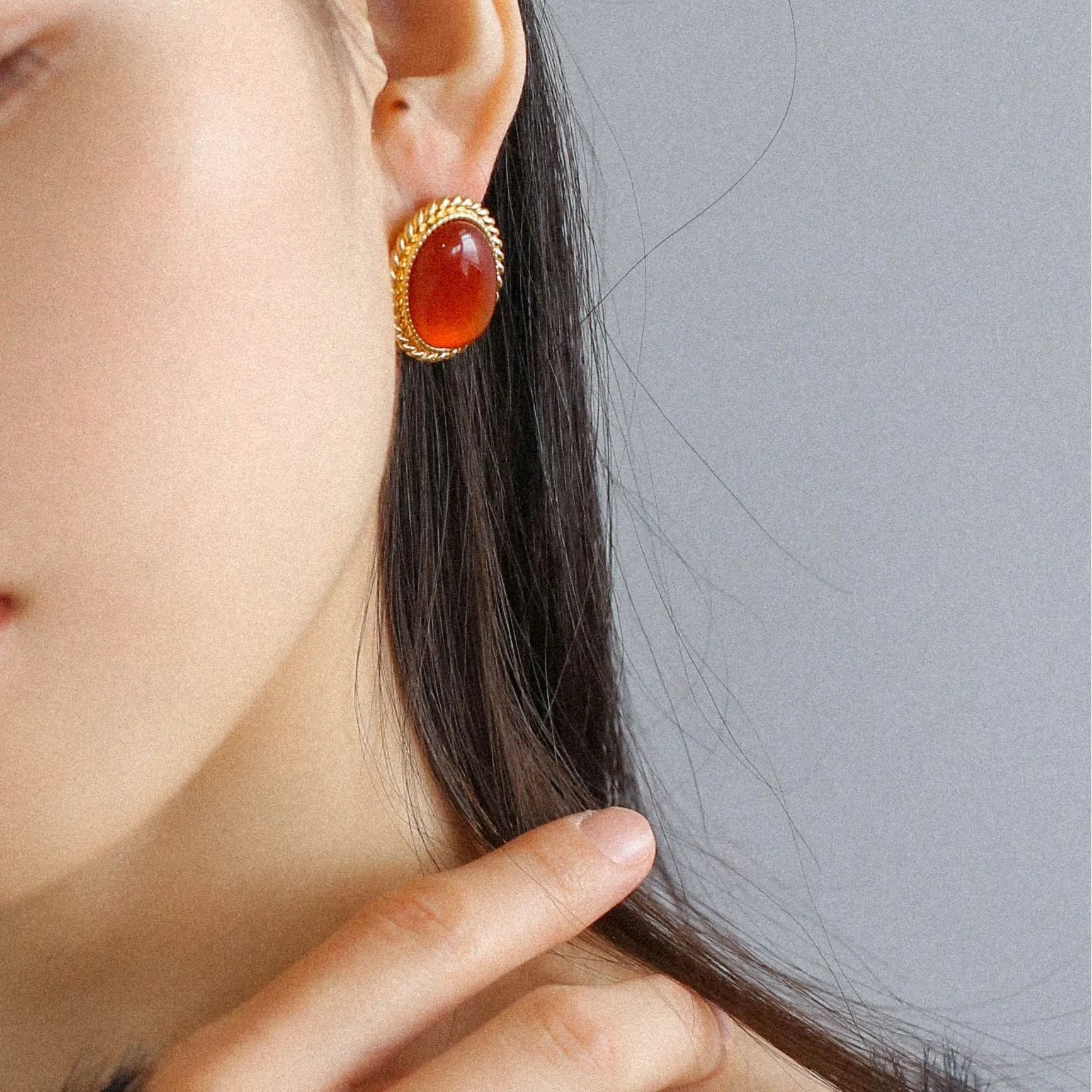 Red Onyx Ear Stud Earring