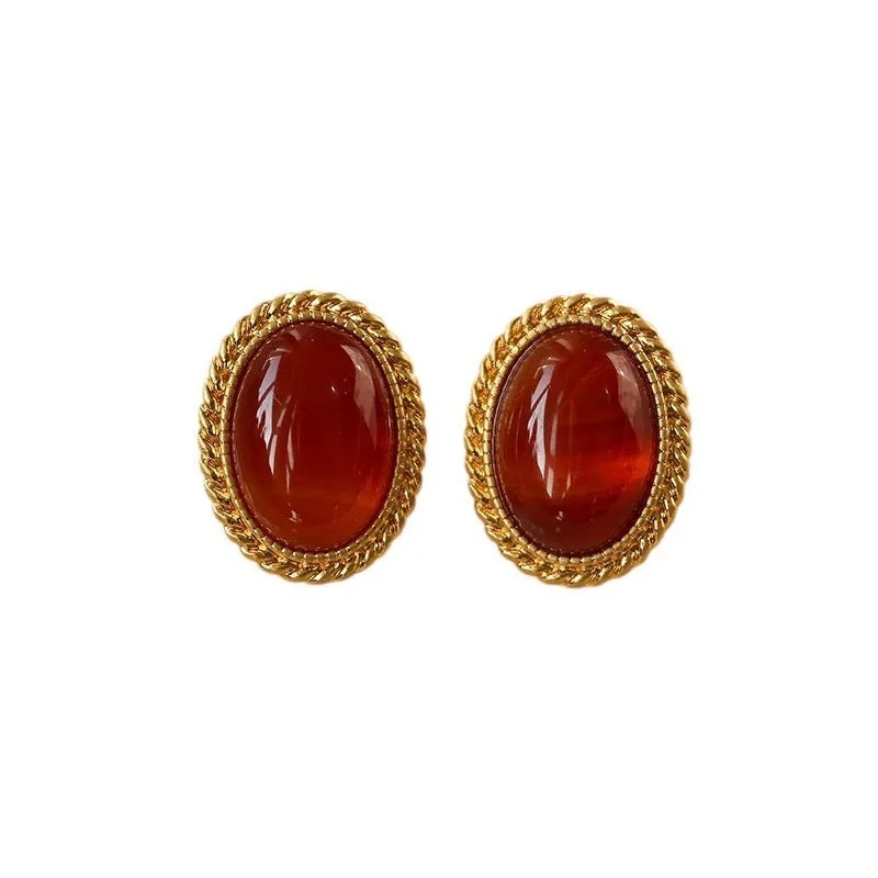 Red Onyx Ear Stud Earring