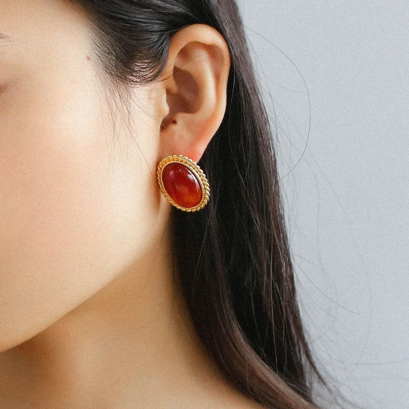 Red Onyx Ear Stud Earring