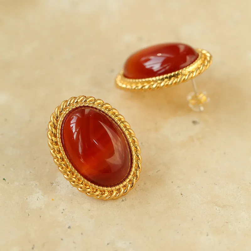 Red Onyx Ear Stud Earring