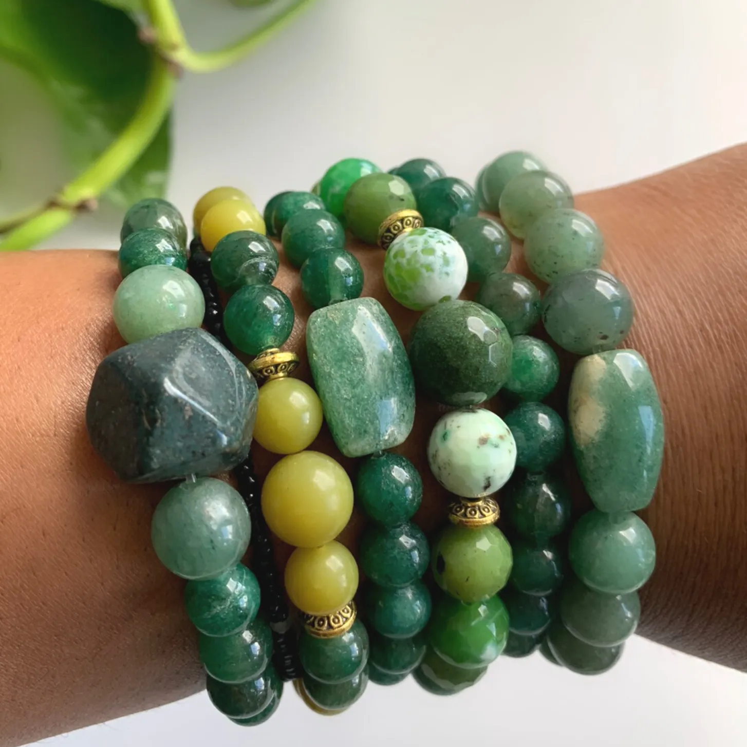 Serpentine Gemstone Bracelet Set of 2