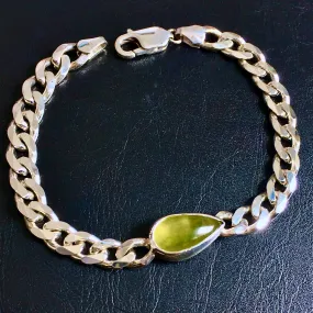 Silver Bracelet Idocrase Cuban Link Chain Neon Gemstone Unique Handmade Men's Jewelry