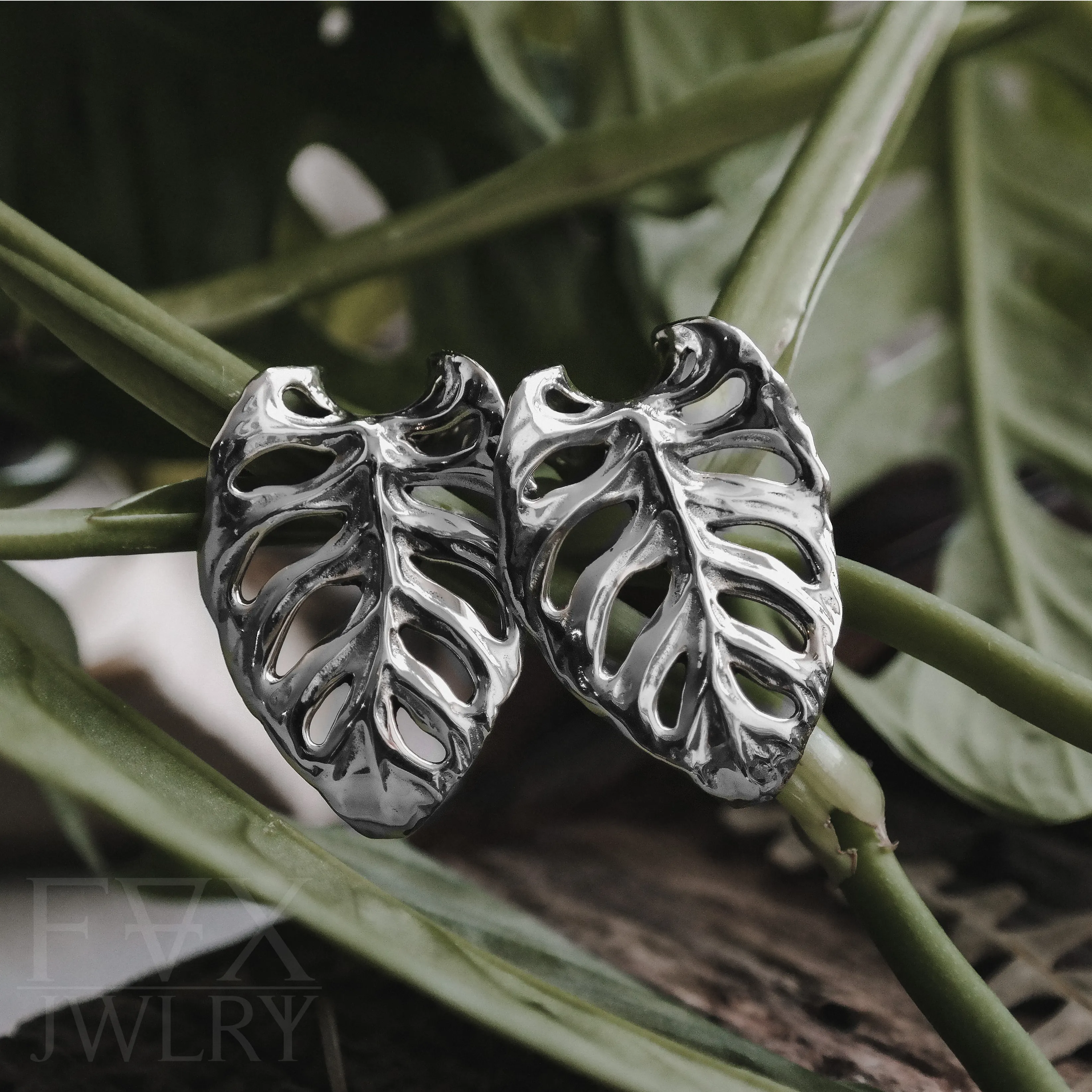 Silver Monstera Ear Weights